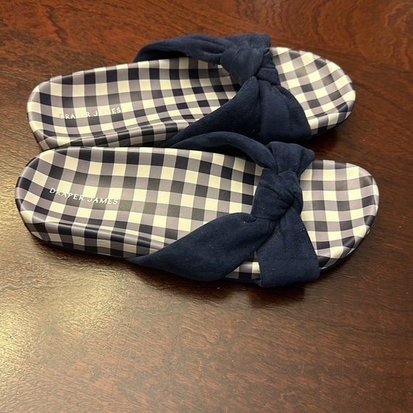 DRAPER JAMES STELLA SLIDES WOMENS SZ 7.5 NAVY & WHITE PLAID GINGHAM SANDAL - Picture 5 of 10